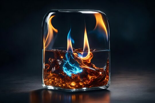 a glass lighter with a fire elemental inside in the style of dnd - AI Generative