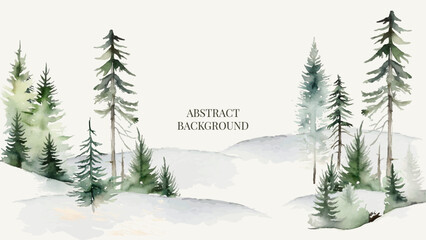 Horizontal Background with Watercolour Pine Trees. Vector