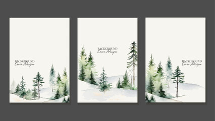 Vector Brochure Set with Forest in Watercolour Style. Flat template design for flyer, magazine, book cover, banner, invitation. Vector