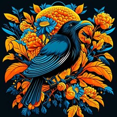 Naklejka premium bird and flowers