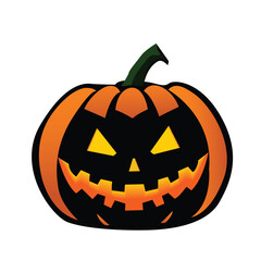 Halloween pumpkin icon, vector symbol of autumn, flat design, scary halloween pumpkin with smile, face with orange squash illustration isolated on white background, cartoon colorful illustration