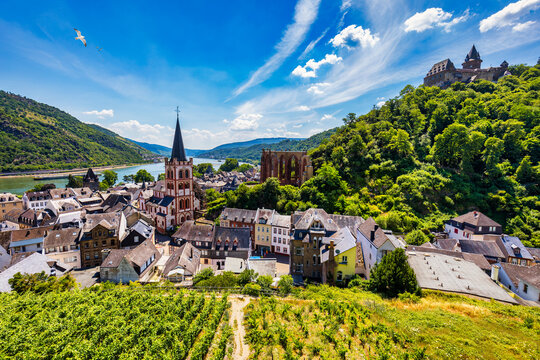 Bacharach panoramic view. Bacharach is a small town in Rhine valley in Rhineland-Palatinate, Germany. Bacharach is a small town in Rhine valley in Rhineland-Palatinate, Germany