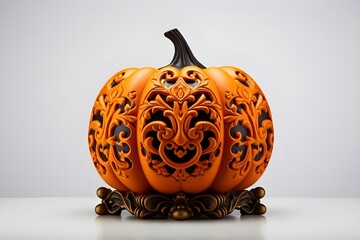 Halloween pumpkin head jack o lantern with burning candles