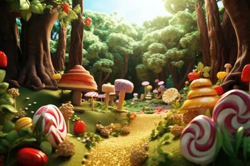 Foto op Canvas Candy land forest, sweet and magical world with candy and sweets © pilipphoto