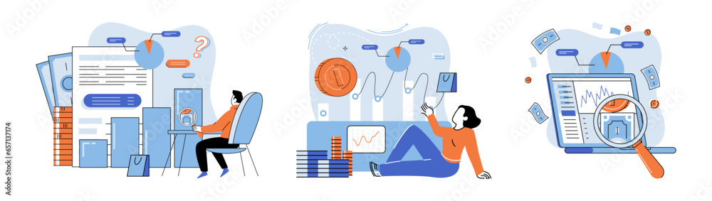 Wall mural Promotion discount sale. Vector illustration. Sales index, report card of product performance Forecast of future sales, telescope that gazes into financial future Flash sale online, sudden whirlwind