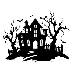 Haunted House silhouette, scary halloween house
