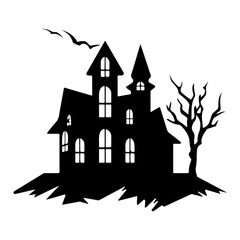 Haunted House silhouette, scary halloween house
