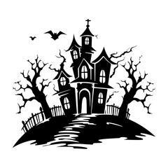 Haunted House silhouette, scary halloween house
