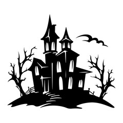 Haunted House silhouette, scary halloween house
