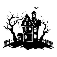 Fototapeta na wymiar Haunted House silhouette, scary halloween house 