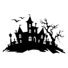 Haunted House silhouette, scary halloween house
