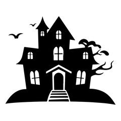 Haunted House silhouette, scary halloween house
