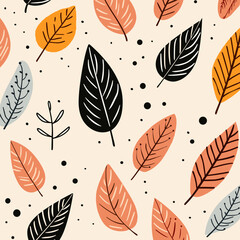 Hand drawn leaf abstract doodle pattern design