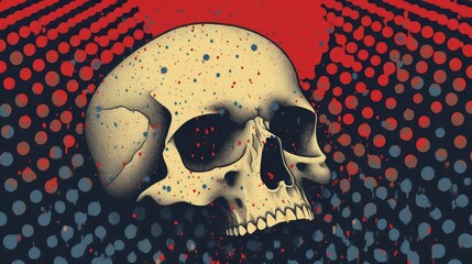 Illustration of a human skull, modern artwork, abstract colorful painting with geometric shapes. Hand drawn digital painting. Illustration for Halloween.