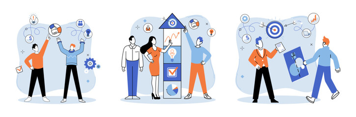 Successful project launch. Vector illustration. A development project idea, nascent thought waiting to unfurl Project launch management, meticulous choreography of multiple moving parts A project