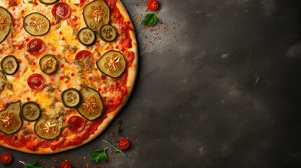 Obraz na płótnie Canvas Pickle pizza on a dark background. environmentally responsible food choices concept