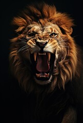 portrait of a lion, lion king head isolated on black color background