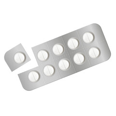 Realistic blister with tablets, pills. Vector medical drugs isolated on white background