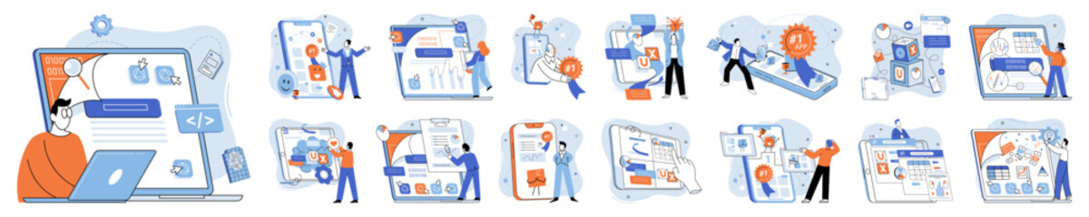 Application testing metaphor. Vector illustration. Software testing, filter that keeps malfunctioning code from entering system Application testing, checkpoint for ensuring user-friendly software