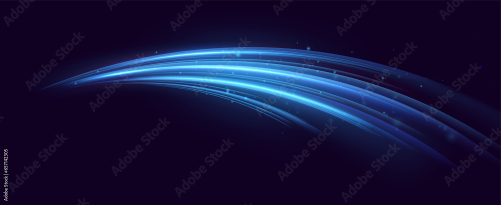 Aufkleber Neon red and blue speed lines. Speed ​​of acceleration and movement. Light trails, motion blur effect. Night illumination in blue and red.	