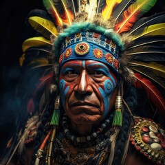 Le portrait d'un guerrier Maya en tenue traditionnelle
