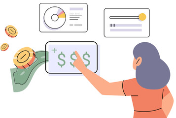 Fototapeta premium Person analyzing personal or corporate budget. Concept of finance accounting and calculation of financial income, earnings and expenses balance control. Smart and responsible income management