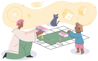 Game together. Family fun. Friendship time. Vector illustration. Board games provide opportunity to disconnect from screens and connect with loved ones Engaging in game with others brings out sense of