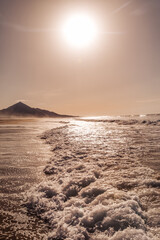 Sunset at the beach of Playa de Cofete on the island Fuerteventura in Spain