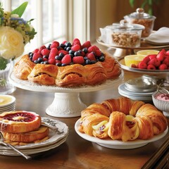 Obraz premium a leisurely brunch gathering, where a platter of Danish pastries takes center stage, inviting guests to savor their delicate texture and delightful flavors
