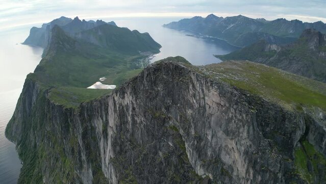 Drone video of Segla and Barden mountain on Senja island in Northern Norway