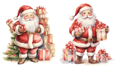 Watercolor Santa Claus with gift boxes vector design