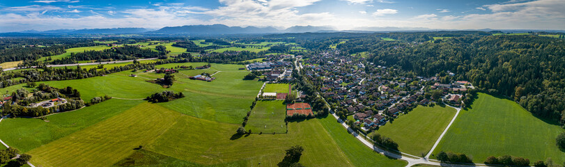Fototapeta na wymiar Eurasburg Bavaria. Drone aerial panorama shot