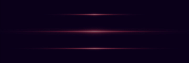 Collection of glowing horizontal lines. Shining laser beams with LED effect. Vector elements.