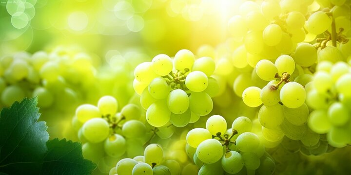 out of focus green grapes on the vine background illustration with lots of bokeh and room for copy text.