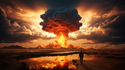 Mushroom Cloud of Nuclear Bomb Explosion. - obrazy, fototapety, plakaty