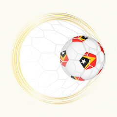 Football emblem with football ball with flag of East Timor in net, scoring goal for East Timor.