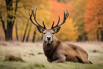 Fotobehang deer stag in the wild generated ai © Abubakar