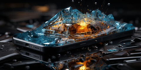 Damaged and new cellphone screen glass vector 3d render