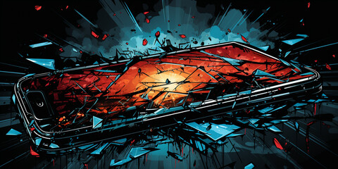 New cellphone damaged screen glass vector art