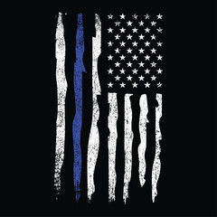 Distressed Thin Blue Line American Flag T-Shirt Vector Design, Police Line, Blue Lives Matters, Back the Blue	