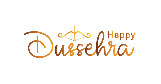 Happy Dussehra handwritten text with bow and arrow vector illustration. Great for Celebrations, festivals, and events. 