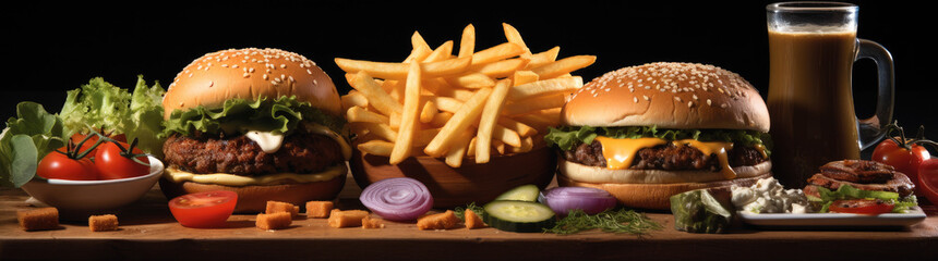 Delicious burger with fries.