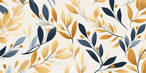 Abstract botanical art background vector. Natural hand drawn pattern design with leaves branch, flower. Simple contemporary style illustrated Design for fabric, print, cover, banner, wallpaper. 