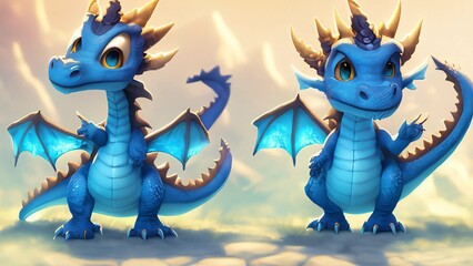 Cute blue dragon characters and illustrations