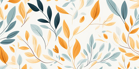 Fototapeta na wymiar Abstract botanical art background vector. Natural hand drawn pattern design with leaves branch, flower. Simple contemporary style illustrated Design for fabric, print, cover, banner, wallpaper. 