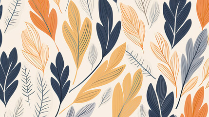 Abstract botanical art background vector. Natural hand drawn pattern design with leaves branch, flower. Simple contemporary style illustrated Design for fabric, print, cover, banner, wallpaper.  - obrazy, fototapety, plakaty