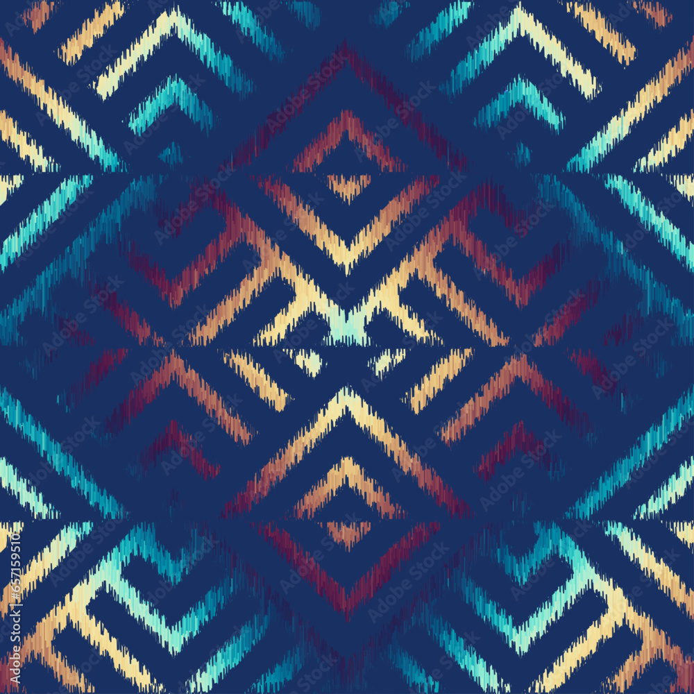 Poster Seamless striped pattern in Aztec style. Folk embroidery.. Aztec ikat style. Seamless vector image. Thin lines