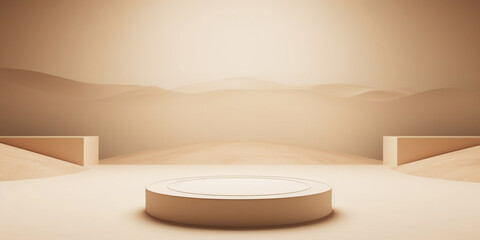 beige round podium minimal design ,display for cosmetic .Empty showcase for product presentation
