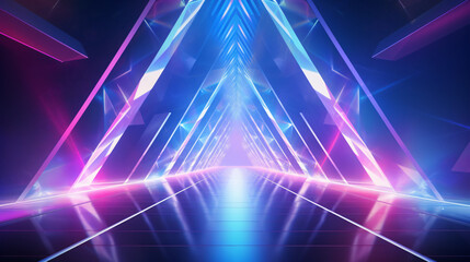 Abstract flying in futuristic corridor with triangle