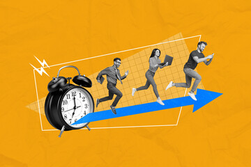 Photo cartoon comics sketch collage picture of purposeful workers running rush hurrying work...